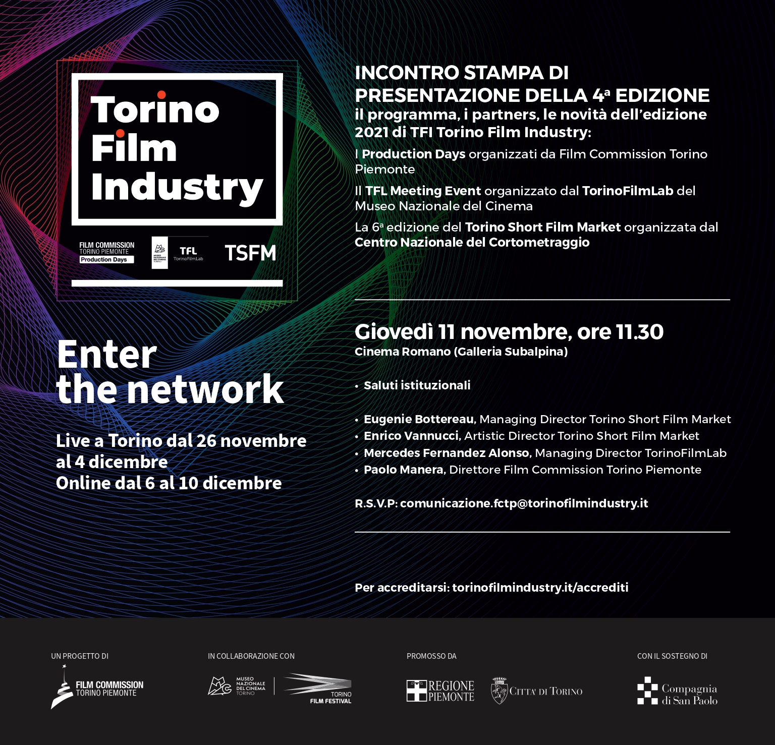 TFI Torino Film Industry – Giovedì 11 novembre, incontro stampa