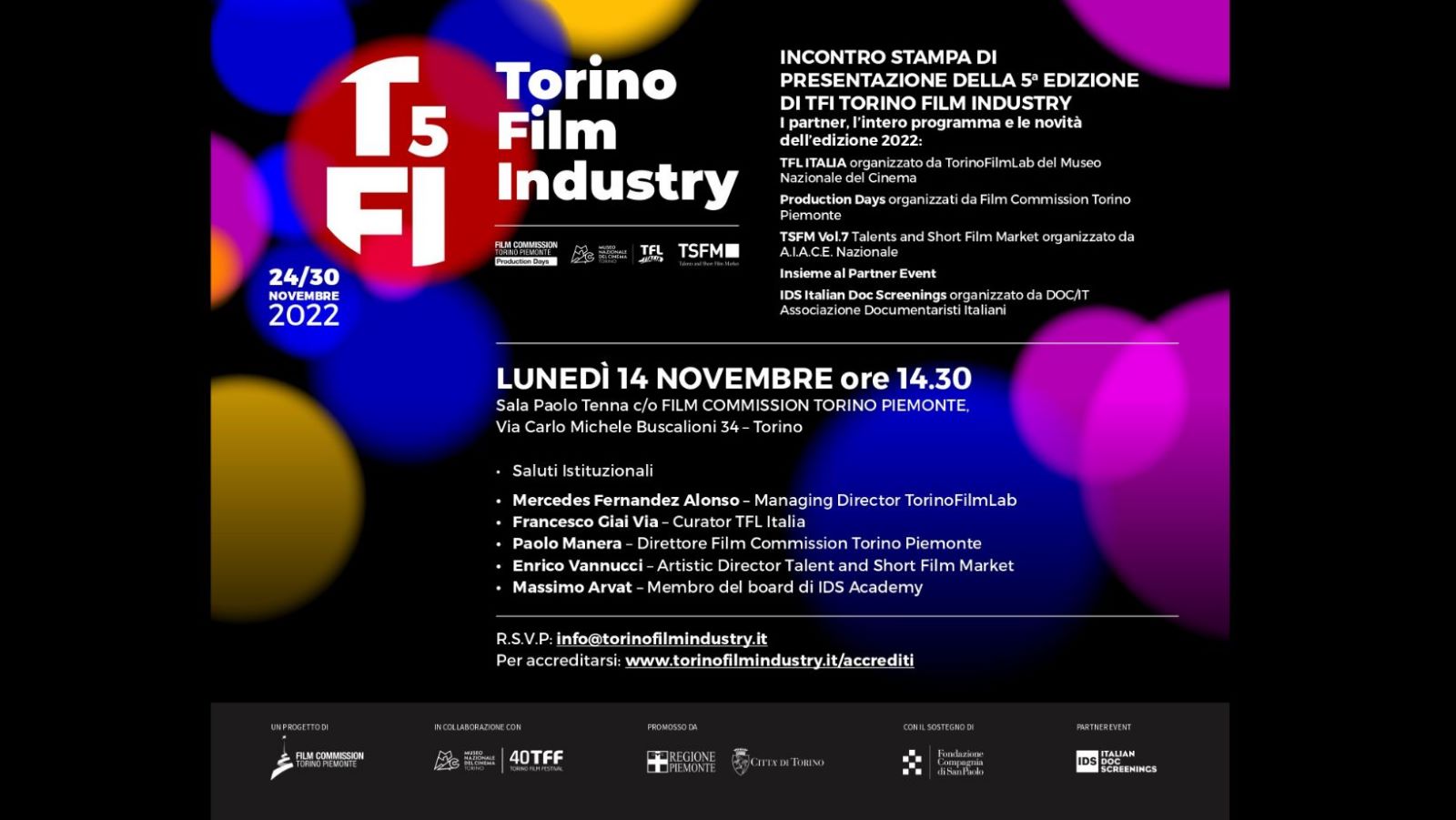 TFI Torino Film Industry: Lunedì 14.11 incontro stampa di presentazione della 5^ edizione